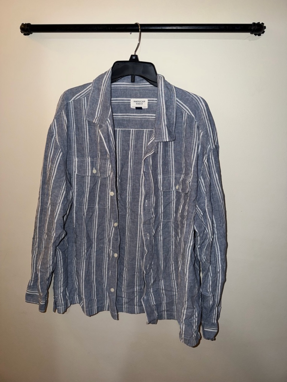 American Eagle Blue & White Striped Casual Shirt